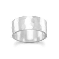 8mm 1/3" Hammered Band Ring 925 Sterling Silver