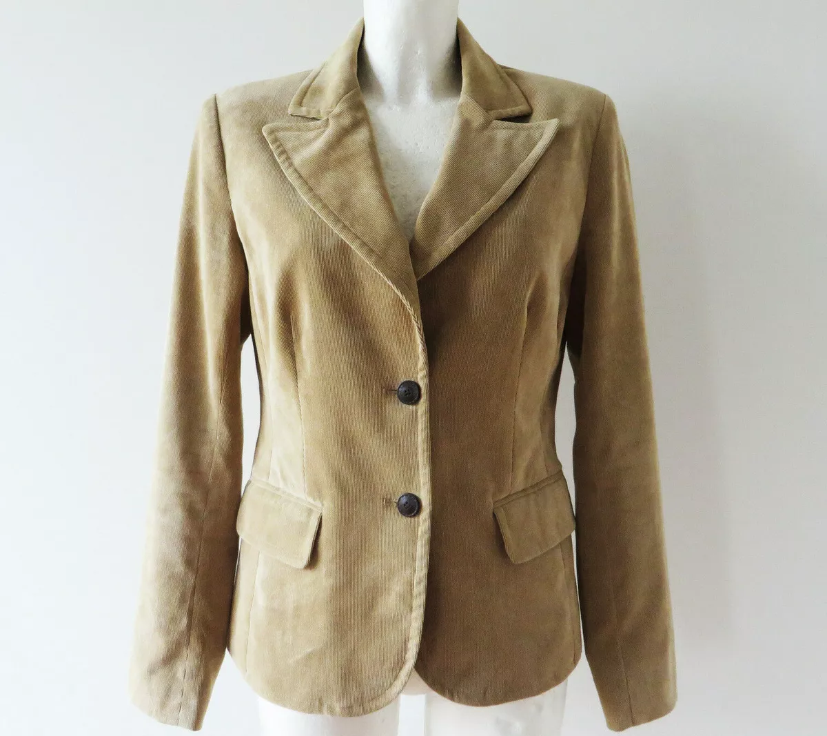 Vintage Beige Corduroy Blazer Fitted Formal Jacket Office Wear Size