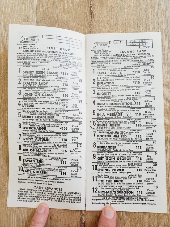 Zapatero Pincay Santa Anita 1984 Carreras de Caballos Programa Oficial CA 2/10/84 Foto 4 de 4