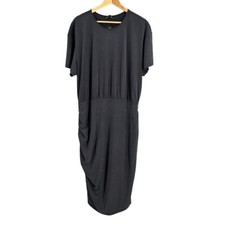Express Black Ruched Midi Dress Modal Blend Short Sleeve Cocktail Office XL NWT