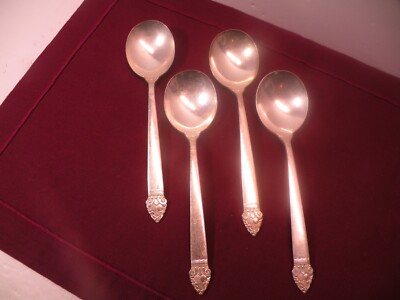 4 Round Bowl Gumbo Soup Spoons King Cedric Oneida 1933 Community Silverplate 7''