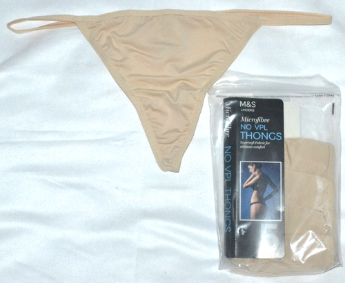 LADIES M&S LINGERIE 5 PACK NOVPL MICROFIBRE THONGS KNICKERS SIZE 8 NUDE NEW .