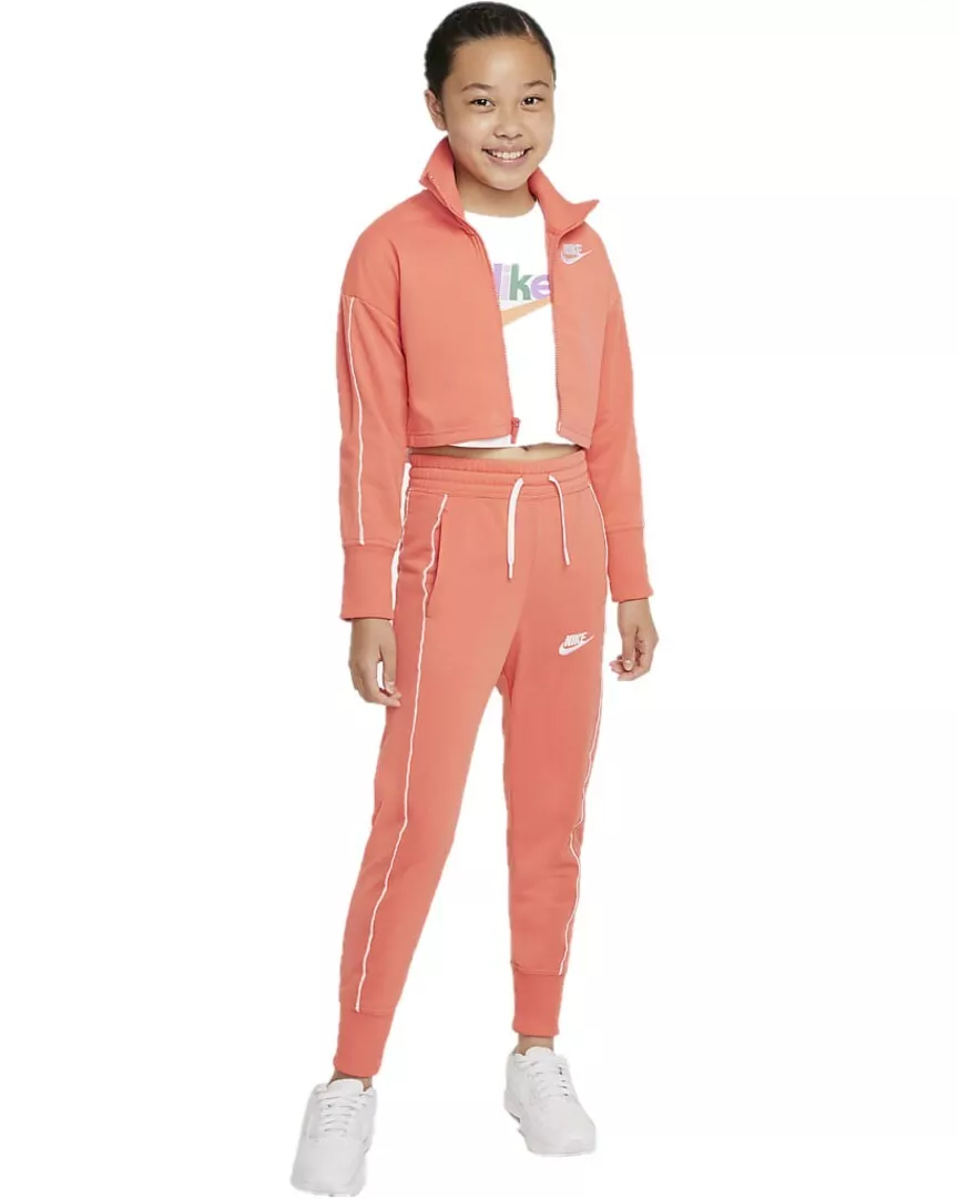 Nike Youth Girls Sportswear High Waisted Tracksuit In Magic Ember White
