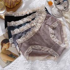 Color Hollow Out Mid-waist Ladies Lace Panties Flower Bow Briefs Underwear
