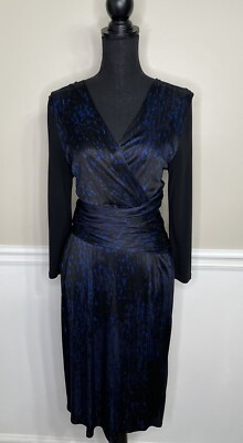Ellie Tahari Blue And Black Pullover Slinky Dress Size Small