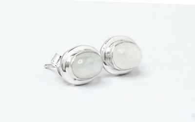 Genuine MOONSTONE Oval Gems Solid 925 Silver Minimalist Stud Earrings