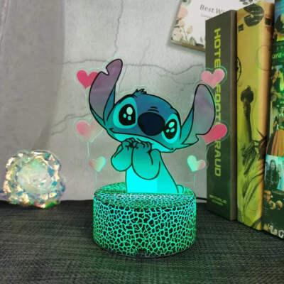   Stitch Heart 3D LED Night Light   16 Color Remote & Touch Base
