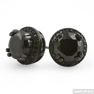 Blacked Out Big Stone CZ Iced Out Mens Earrings