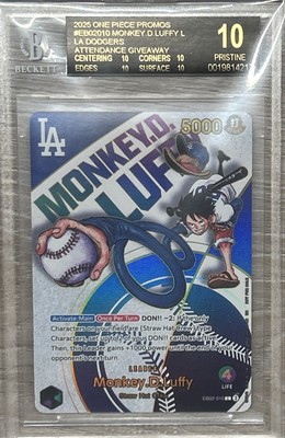 BGS 10 BLACK LABEL One Piece Los Angeles Dodgers Monkey D. Luffy