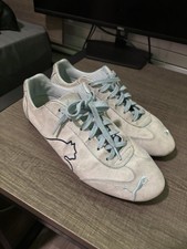PUMA Men's Light Gray Light Blue Suede Lace Up Casual Sneakers Embroidered