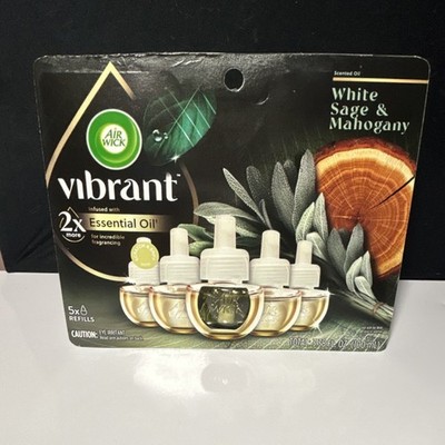 Air Wick Vibrant Essential Oil Refills White Sage & Mahogany Glass Bottle 5 pk  