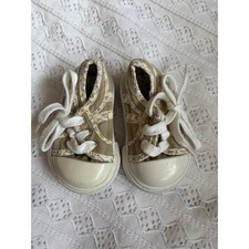 Janie and Jack Baby Canvas Sneakers Floral Trim Beige Lace Up Shoes Size 1
