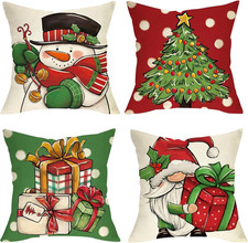 Christmas Decorations Snowman Gnome Tree Pillow Covers Xmas Gift 4PCS 18"X18"