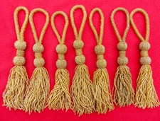 BEAUTIFUL GOLD VINTAGE BEADED 7 CURTAIN TIE BACKS ~ 9 1/2" LONG EACH ~ PRISTINE