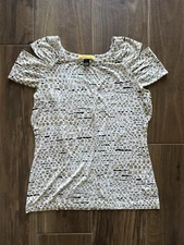 St John Open Shoulder Neutral Casual Womens Cotton Top Size Med Classy Mature