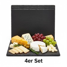 4er Set Schieferplatten ca. 25x25 cm Servierplatten schwarz – Käse- & Tapas