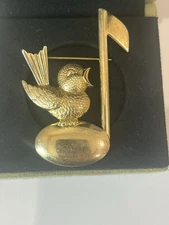 Vintage Forstner Bird On Flag Pin Brooch 925 Sterling Silver Gold Gilt Large