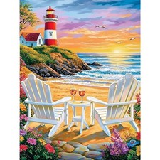 Miwixy Beach Diamond Art Kits for Adults,Lighthouse Sunset Beach-e