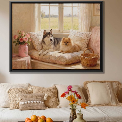 #ad Siberian Husky Oil Painting Canvas Print Vintage Dog Art for Pet Wall Decor $148.34
