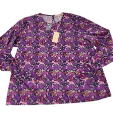Hutch Top Womens Large Purple Lavender Watercolor Whimsy Floral Davy Blouse