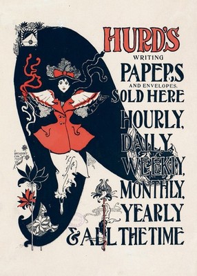 16013.Wall Decor Poster.Interior Art.Hurds Writing Papers Nouveau Red Coat Girl