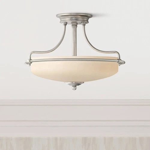 Quoizel Griffin Collection 17" Antique Nickel Opal Glass Ceiling Light - Picture 1 of 5