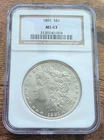 1891 Morgan Silver Dollar. PQ NGC MS63. VERY Strong MS 63!