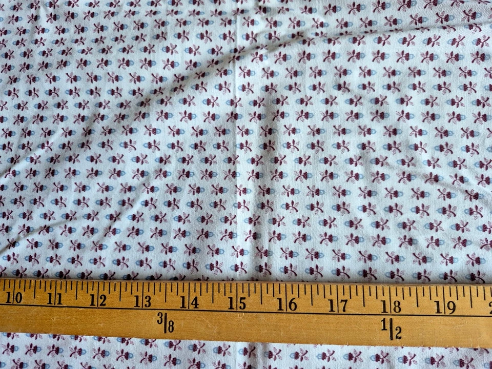TELA PEQUEÑA AZUL Y MARRÓN ESTAMPADO FLORAL 100% ALGODÓN 2 YARDAS VINTAGE Foto 2 de 2