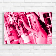 Fit Women Working Out at Gym Pink Canvas Print Large Picture Wall Art