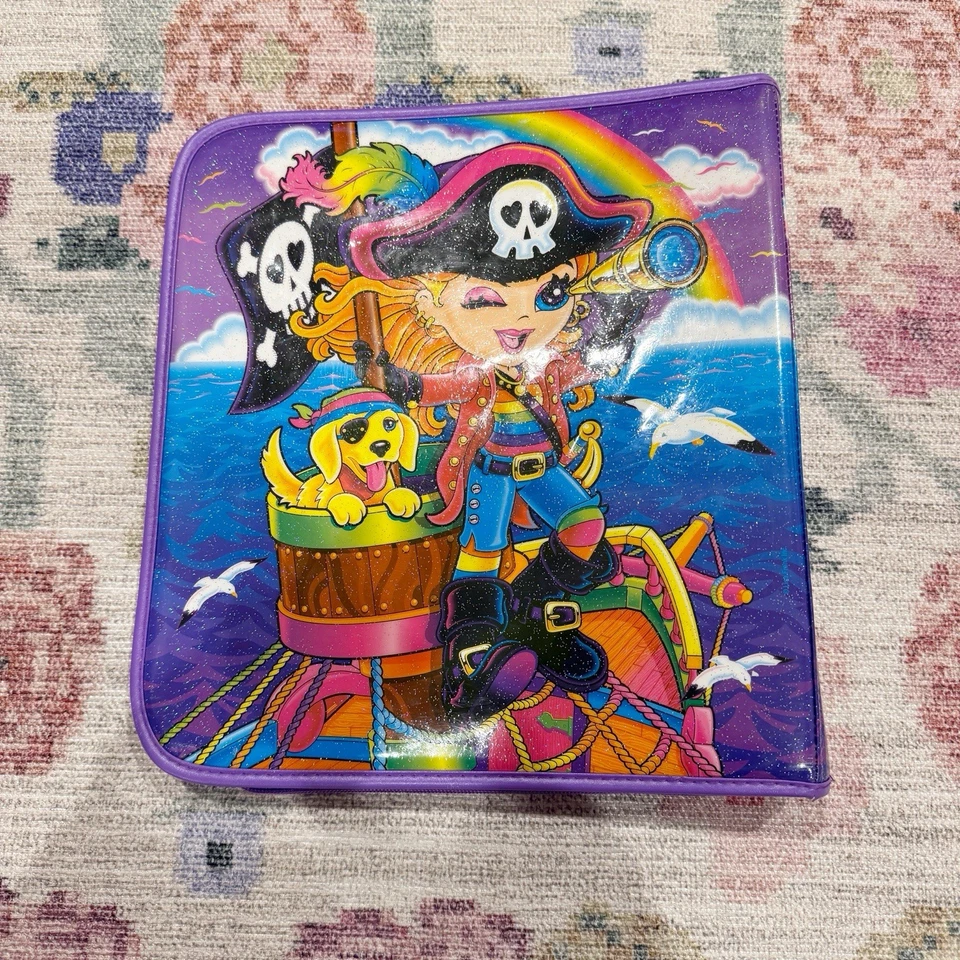 Vintage 90s Lisa Frank Three Ring Zipper Binder Rainbow Pirate Girl Puppy Y2K - Image 2 of 4