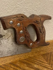 Vintage Henry Disston & Sons D-23 Hand Saw 26” Blade 10 PPI Embellished Handle