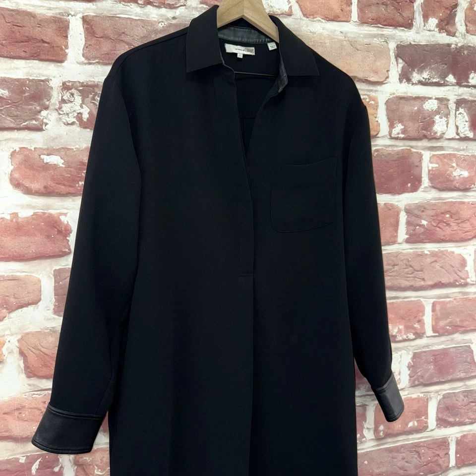 Vince Dress Womens Large Plain Black Faux Leather Trim Casual Career - image 3 of 4