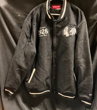 CCM Chicago Blackhawks 1926 Hockey Club Black Varsity Bomber Jacket Size 2XL AA