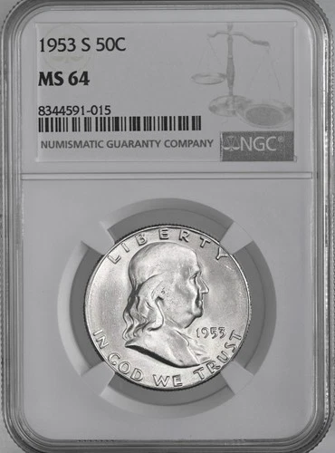 1953-S  50C FRANKLIN SILVER HALF DOLLAR  "SAN FRANCISCO"  NGC MS64 #8344591-015