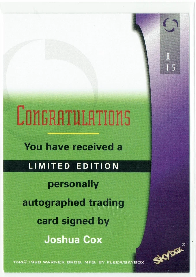 Babylon 5 Season Five SkyBox 1998 Auto A15 Joshua Cox as David Corwin - Image 2 of 4