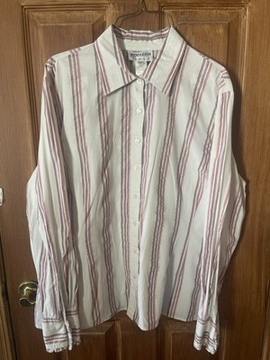 PENDLETON women s Long Sleeve large Blouse/ Ruffle Detail On Cuff Pinks Stripe