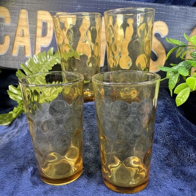 Hazel Atlas Glass Continental Can 4 Golden Amber Eldorado Dots 12oz Tumblers 5 