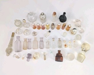 Lot of 34 Vintage Perfume/Pharmaceutical/Apothecary Bottles Glass Stoppers