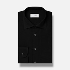 Eton Men's Black Contemporary-Fit Twill Dress Shirt Size 46/16