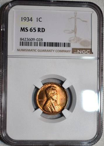 NGC MS-65 RD 1934-P Lincoln Cent, Beautiful, Full-Red Gem w/ Blazing Luster.