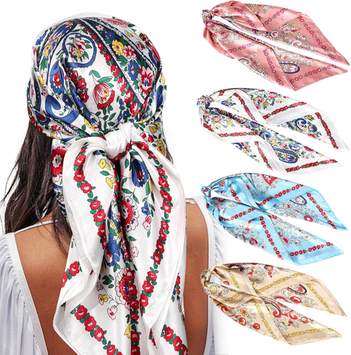 Satin Large Square Head Scarves - 4PCS Silk Like Neck Scarf Hair Sleeping Wraps - Picture 11 of 12