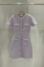 Self-Portrait Women's sequin purple single-breasted Knitted dress