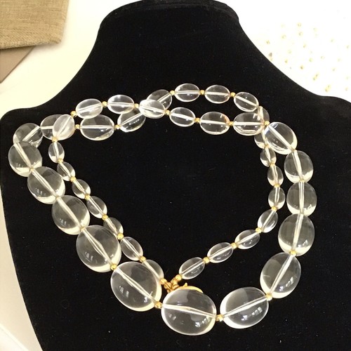 Signed Joan Rivers Clear Lucite Graduated Oval Beads Gold tone Spacers 32 Inches - Picture 5 of 12