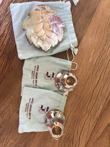 Vintage Sterling Silver Pair Candlesticks and candy dish - Picture 2 of 7