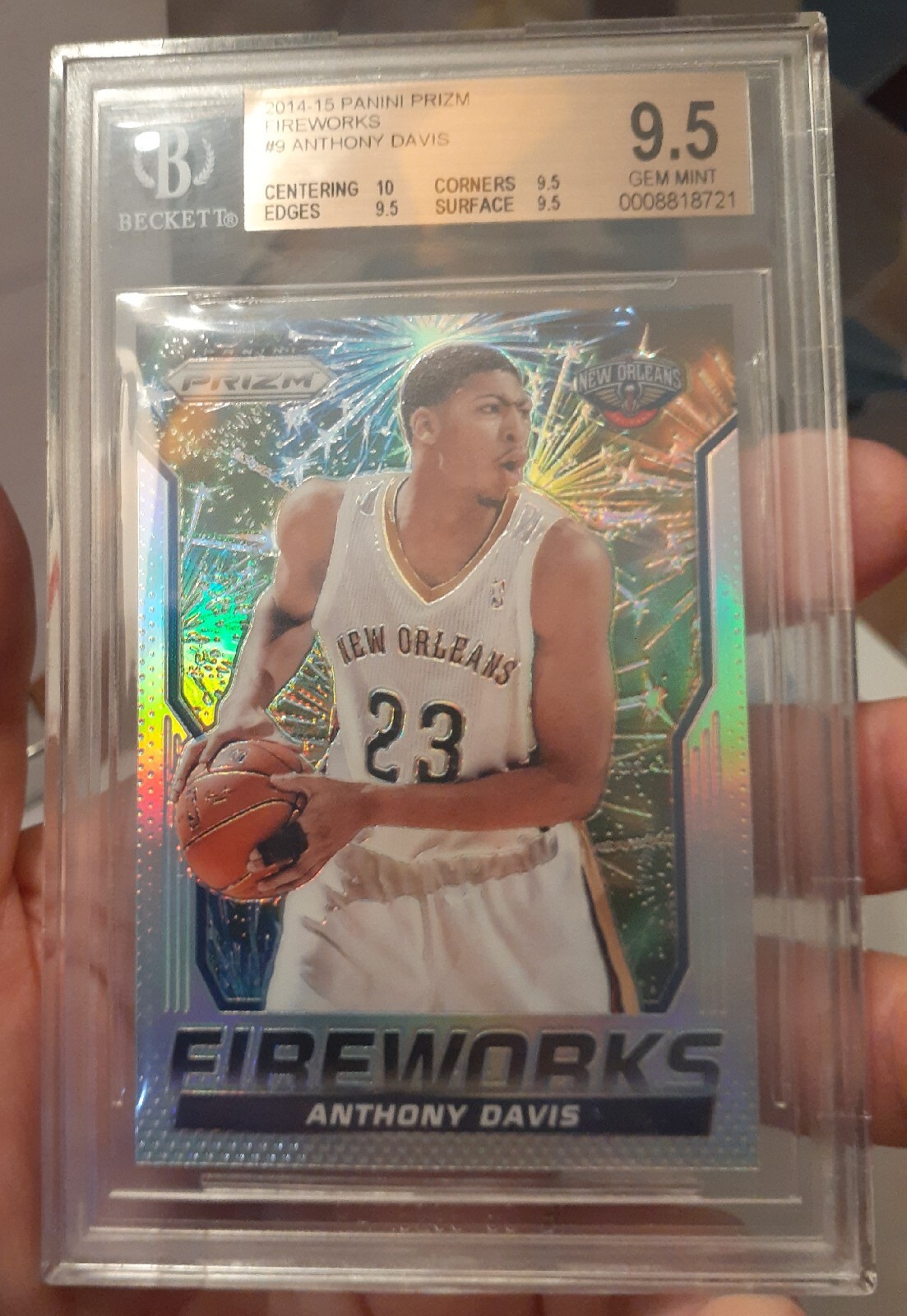 2014-15 Panini Prizm Fireworks Silver Prizm Anthony Davis Bgs 9.5 GM 1-10 # 9