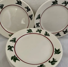 Homer Laughlin 6 Desert Plates Green Leaves Red Rim 5-3/8"