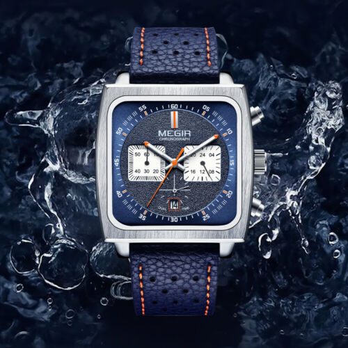 MEGIR Orologio Uomo Impermeabile Quarzo Pelle Cronografo Luminoso con Scatola - Foto 2 di 23