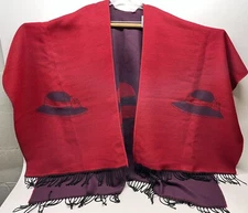 Red Hat Society Wrap Shawl Poncho Reversible Purple Fringe Large