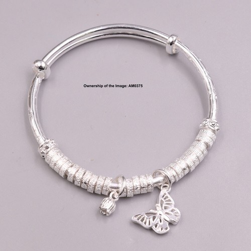 Pure 999 Fine Silver Bracelet Women Adjustable Lucky Abacus Bead Bangle 2.36inch - Picture 2 of 7