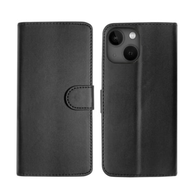 Leder Geldbörse Flip Cover Hülle für iPhone 13 Mini (schwarz) schwarz